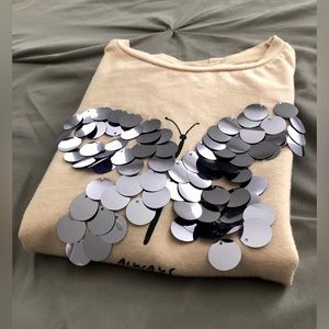 Zara girls pale rose top with sequin butterfly